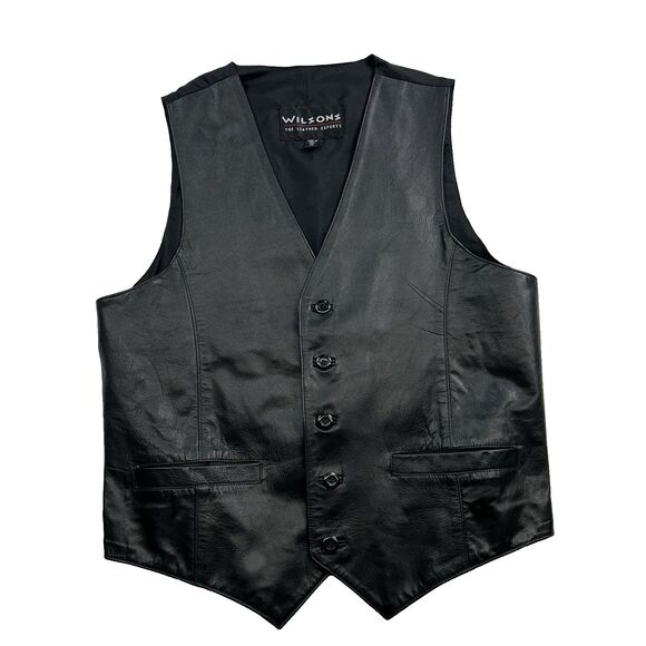 Wilsons Leather Other - Wilsons Leather Vest Men's M Black Pockets Cinch Biker Motorcycle Y2K 90s